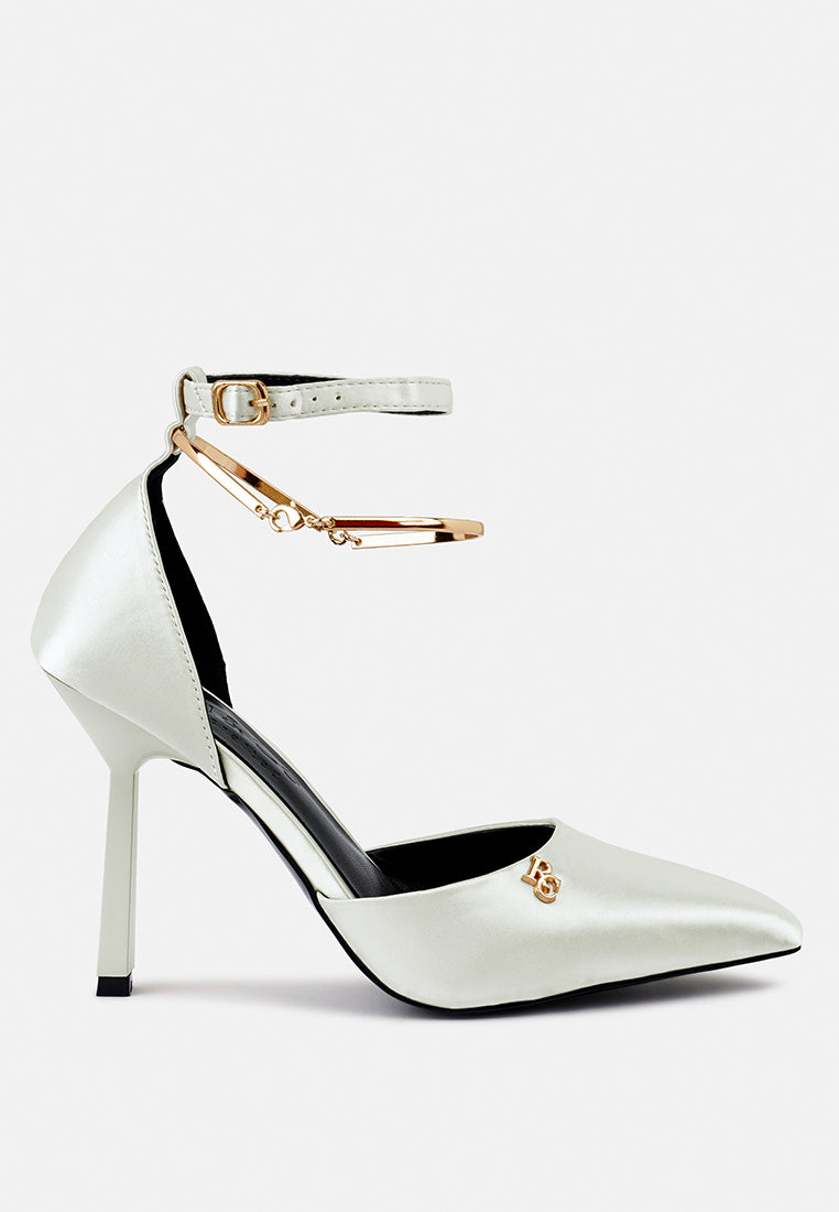 HOBNOB Satin High Heeled Anklet Sandals in White#color_White