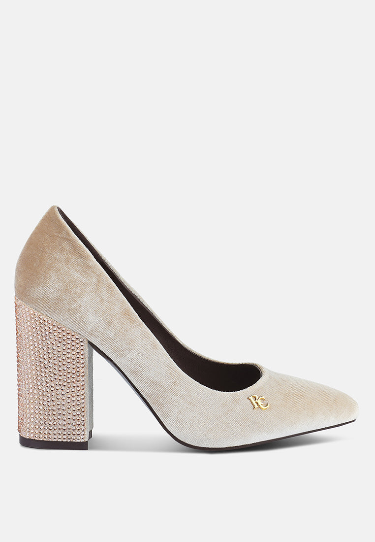 CYBER GIRL Champagne Diamante Block Heeled Pumps_champagne