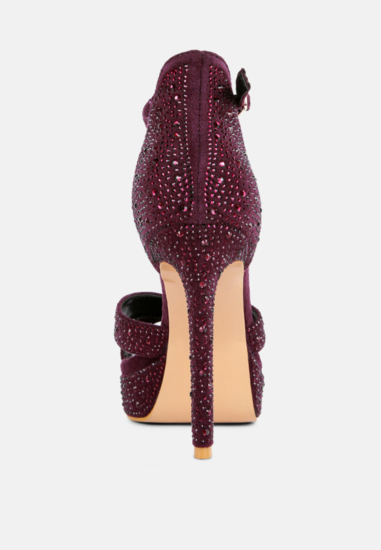 REGALIA Purple Diamante Studded High Heel Dress Sandals_Purple