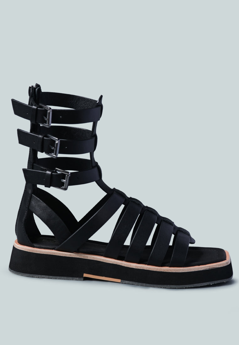 ROBBIE Gladiator Square Toe Sandal in Black-Black