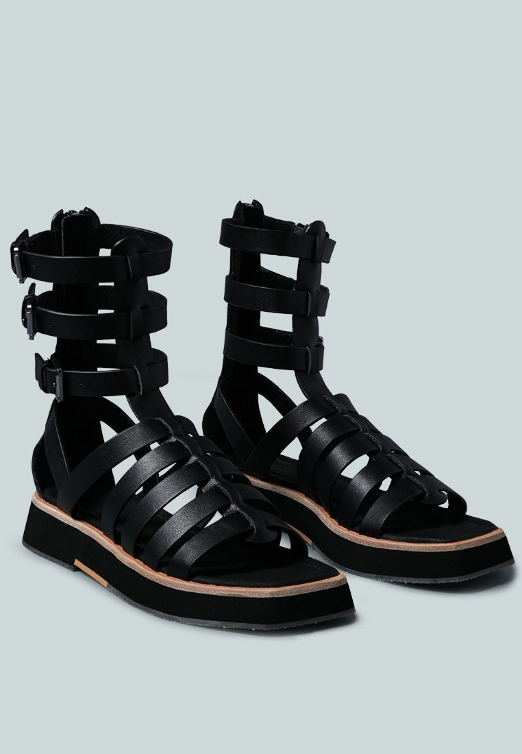 ROBBIE Gladiator Square Toe Sandal in Black-Black