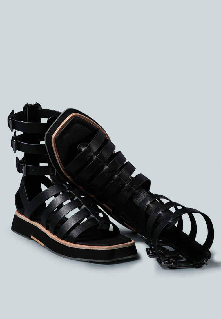 ROBBIE Gladiator Square Toe Sandal in Black-Black