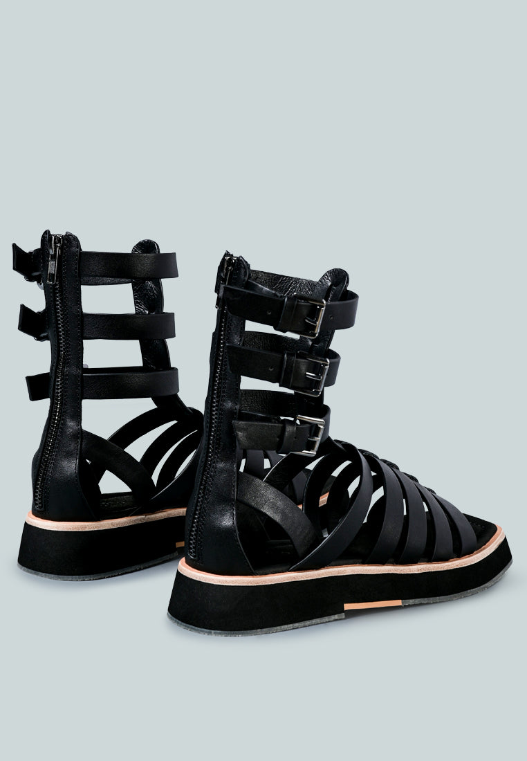 ROBBIE Gladiator Square Toe Sandal in Black-Black
