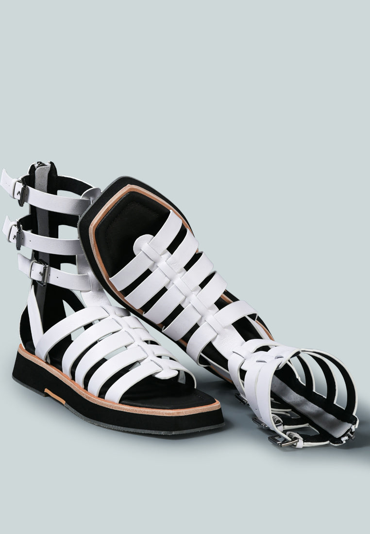 ROBBIE Gladiator Square Toe Sandal in White-White