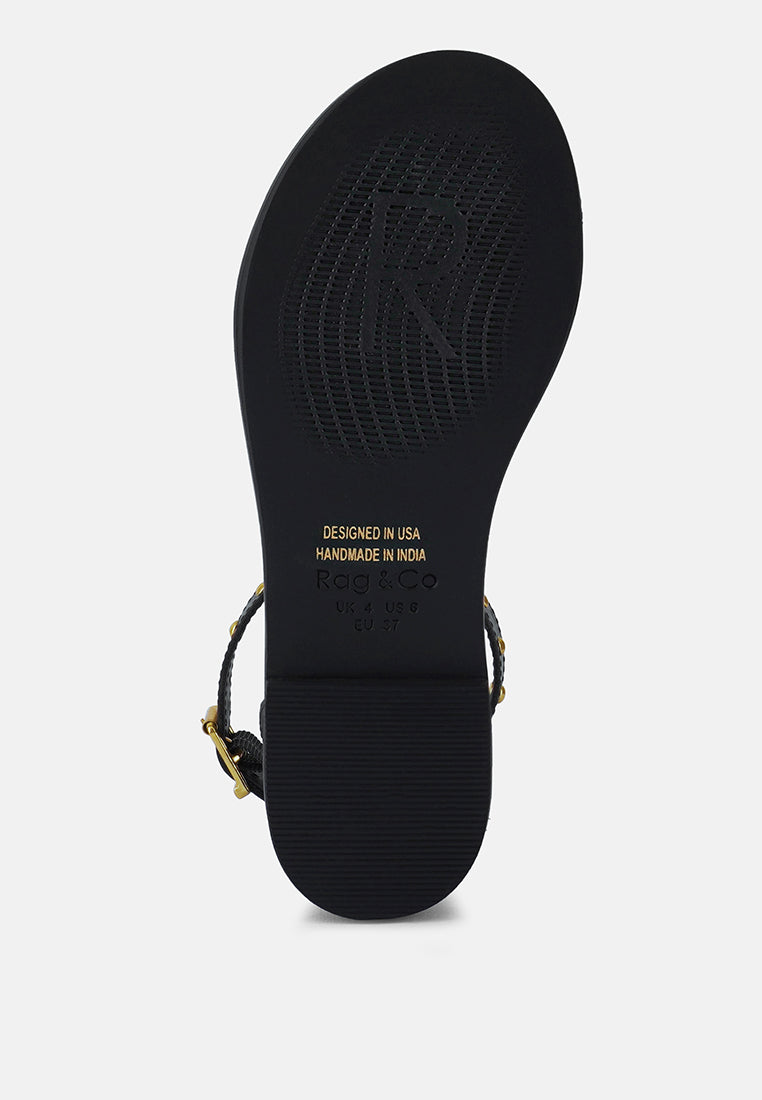 ROSEMARY Buckle Straps Black Flat Sandals#color_black