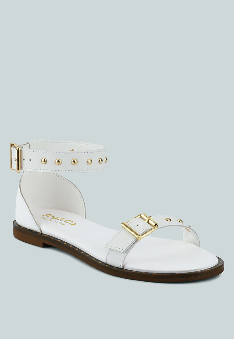 ROSEMARY Buckle Straps White Flat Sandals#color_white