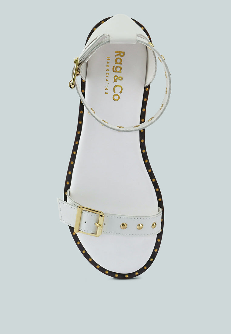 ROSEMARY Buckle Straps White Flat Sandals#color_white