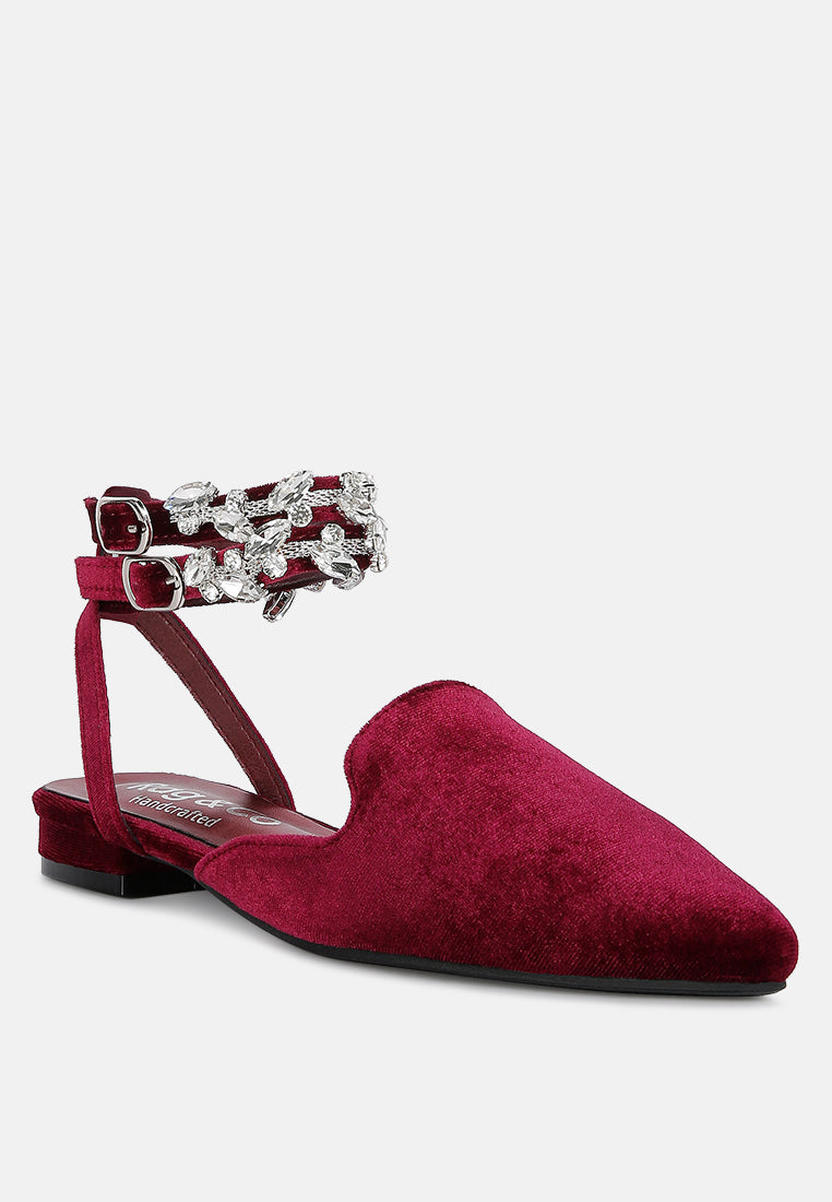 salome burgundy velvet luxe jewelled flat mules#color_burgundy