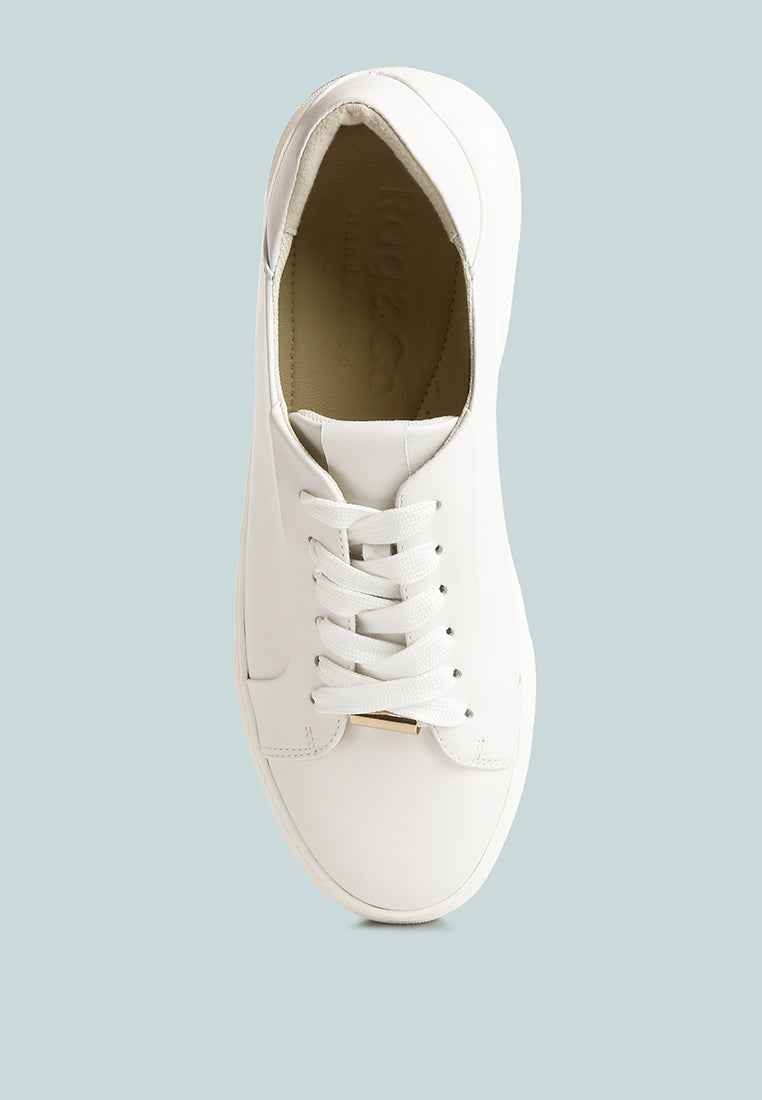 SCHICK Lace Up Leather Sneakers in White White#color_White White