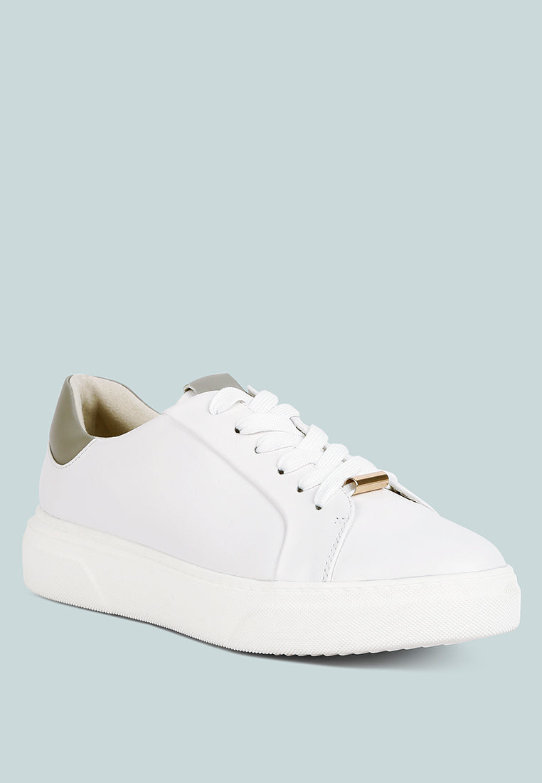 SCHICK Lace Up Leather Sneakers in White Grey#Color_WhiteGrey