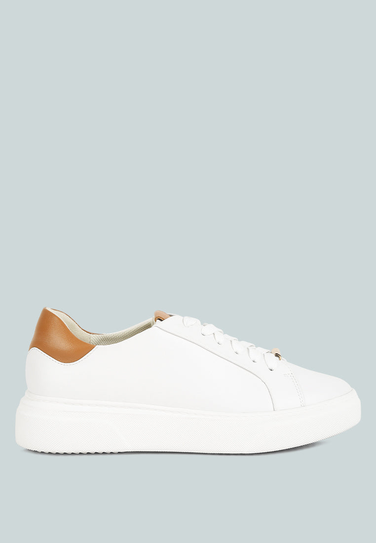 SCHICK Lace Up Leather Sneakers in White Tan#color_tan
