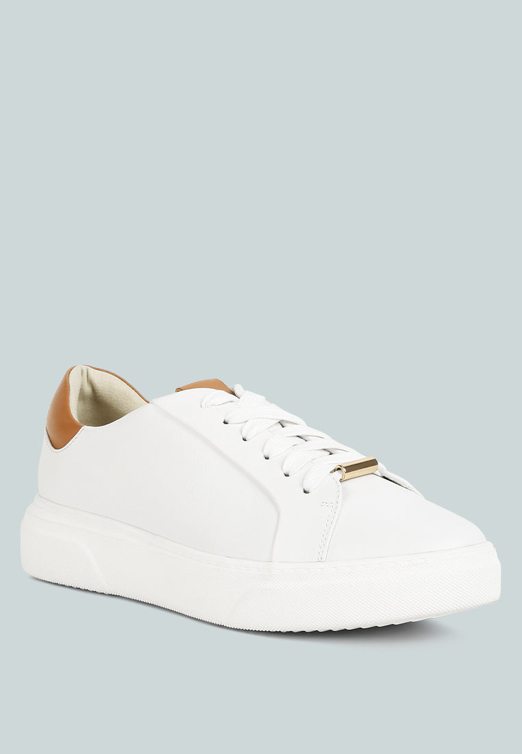 SCHICK Lace Up Leather Sneakers in White Tan#color_White Tan