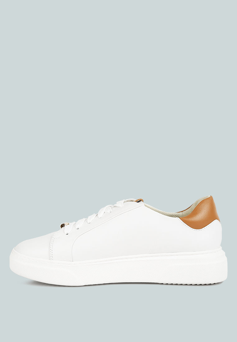 SCHICK Lace Up Leather Sneakers in White Tan#color_White Tan