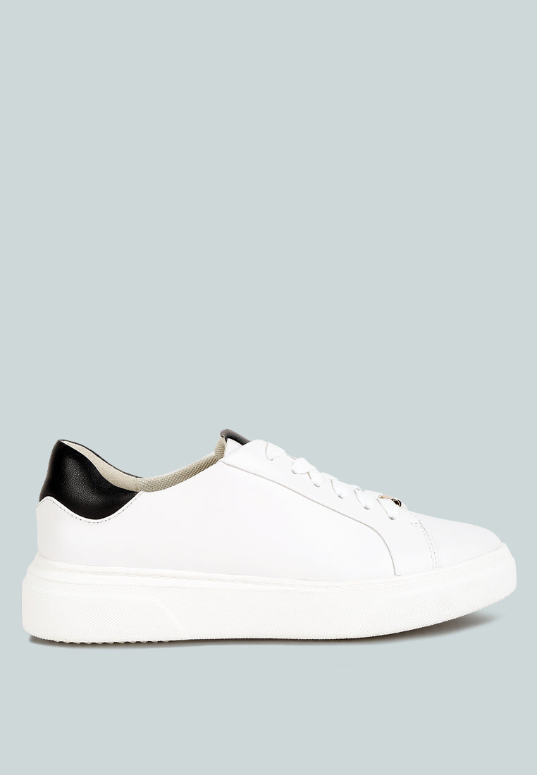 SCHICK Lace Up Leather Sneakers in White black#color_White-Black