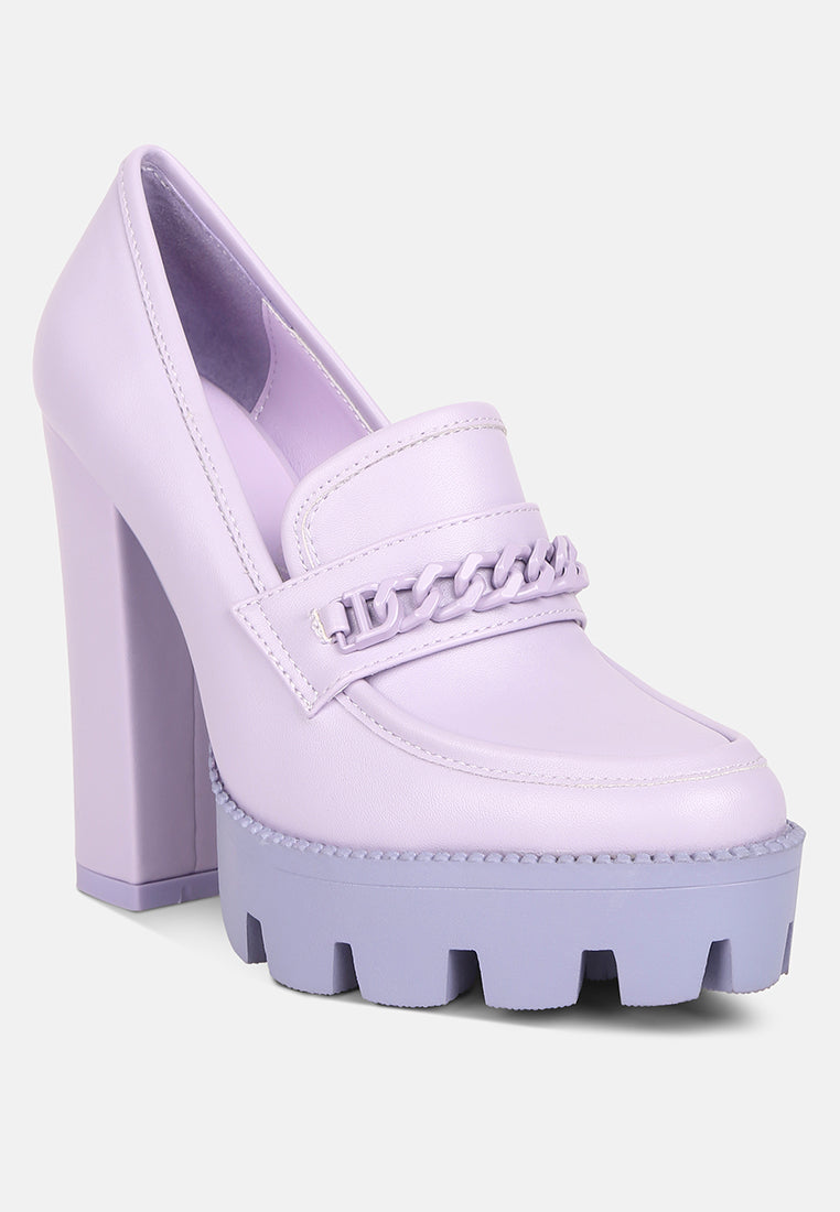 CORINNE Lilac Chain Embellished Chunky Loafers#color_lilac