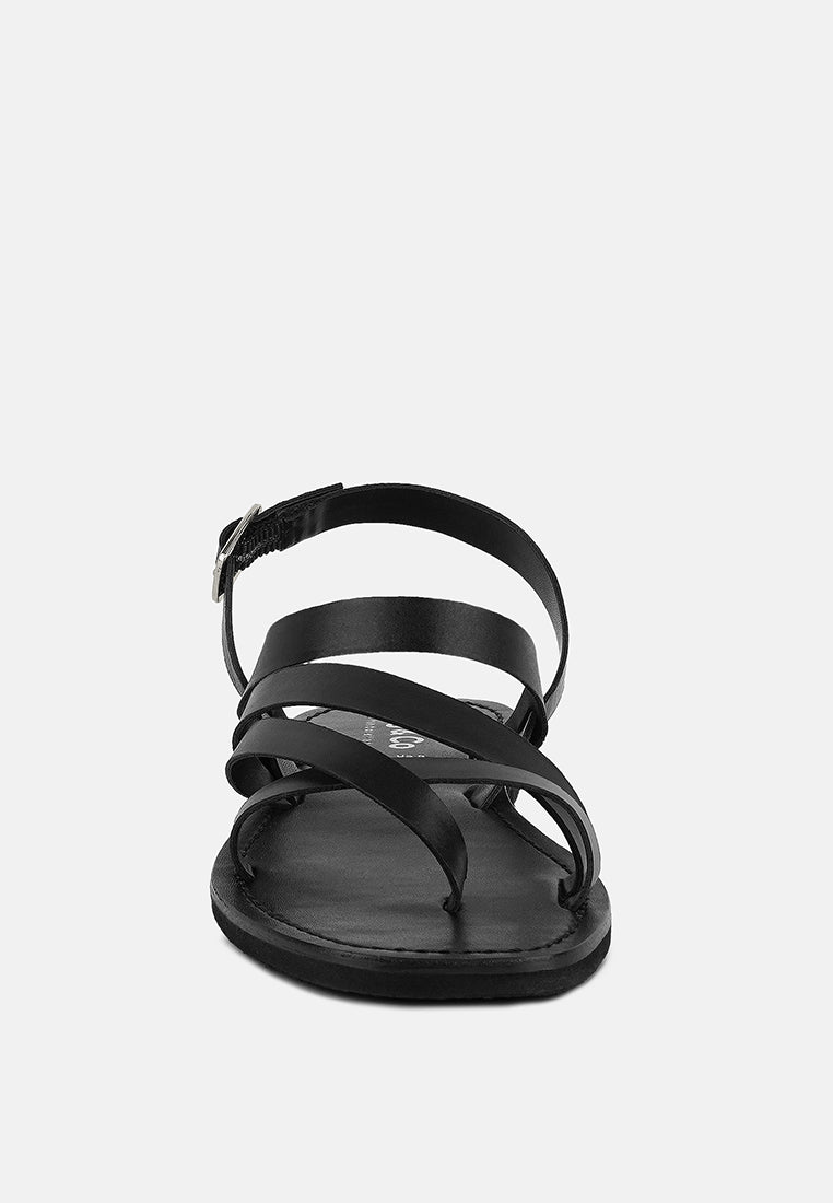 SLOANA Black Strappy Flat Sandals#color_black