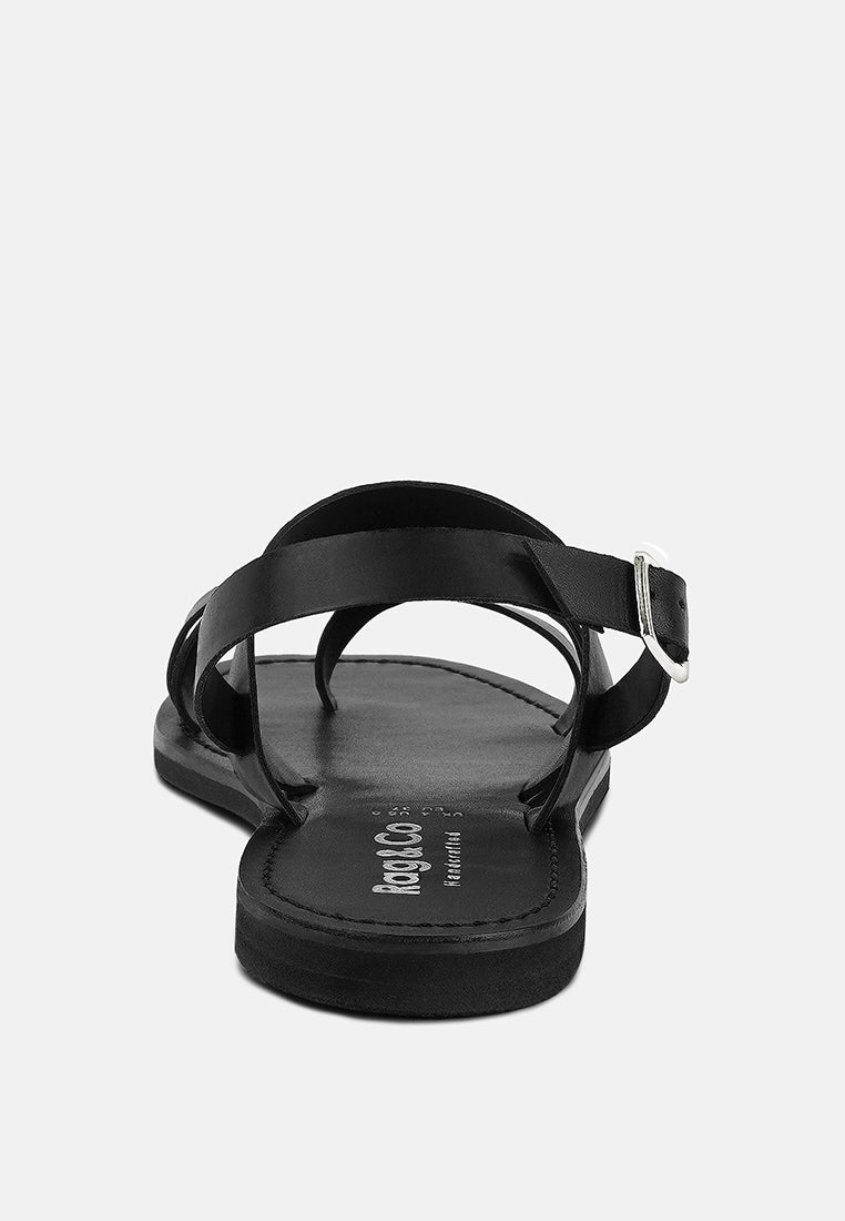 SLOANA Black Strappy Flat Sandals#color_black
