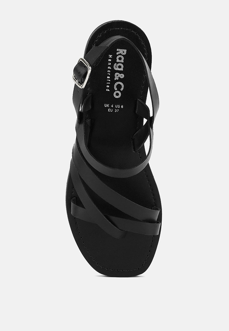 SLOANA Black Strappy Flat Sandals#color_black