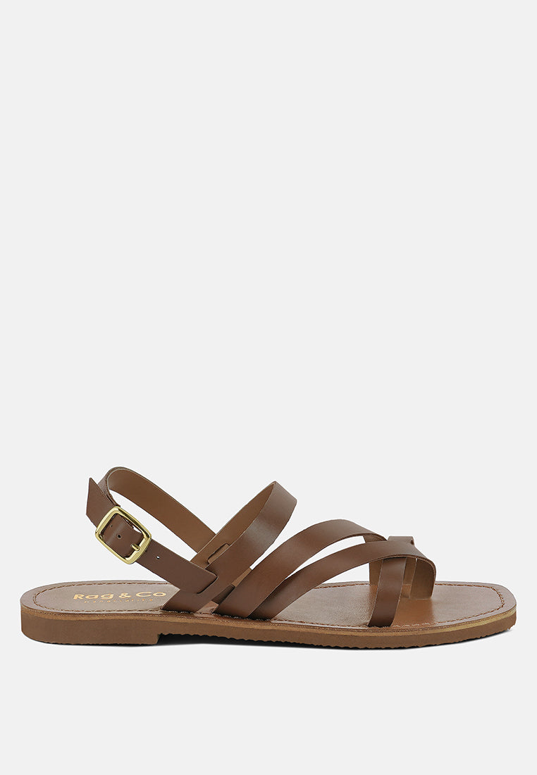 SLOANA Tan Strappy Flat Sandals#color_tan