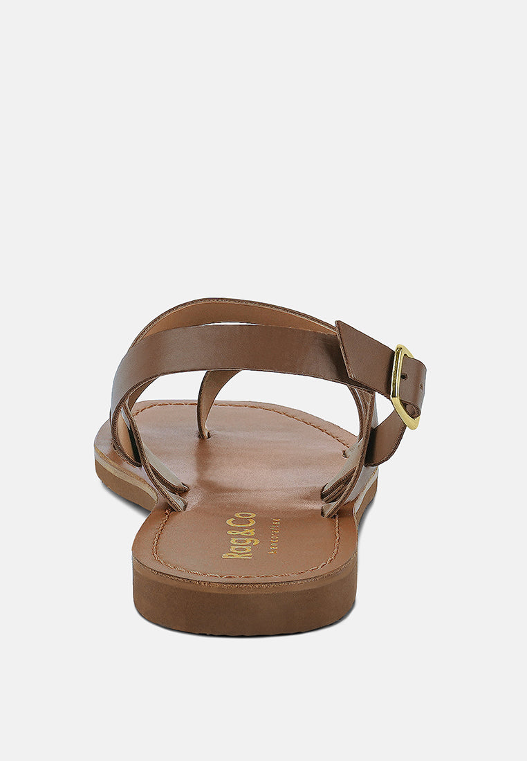 SLOANA Tan Strappy Flat Sandals#color_tan