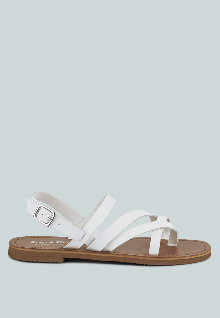 SLOANA White Strappy Flat Sandals#color_white