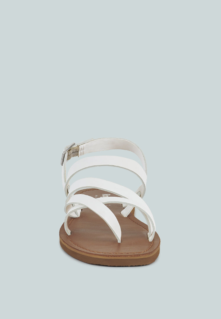 SLOANA White Strappy Flat Sandals#color_white