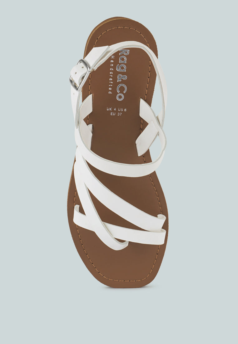 SLOANA White Strappy Flat Sandals#color_white