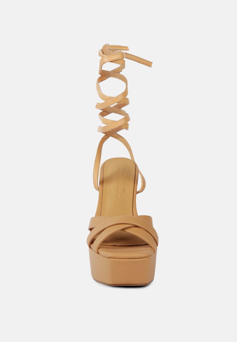 SPLITSOUL Nude Lace Up High Block Sandal_Nude
