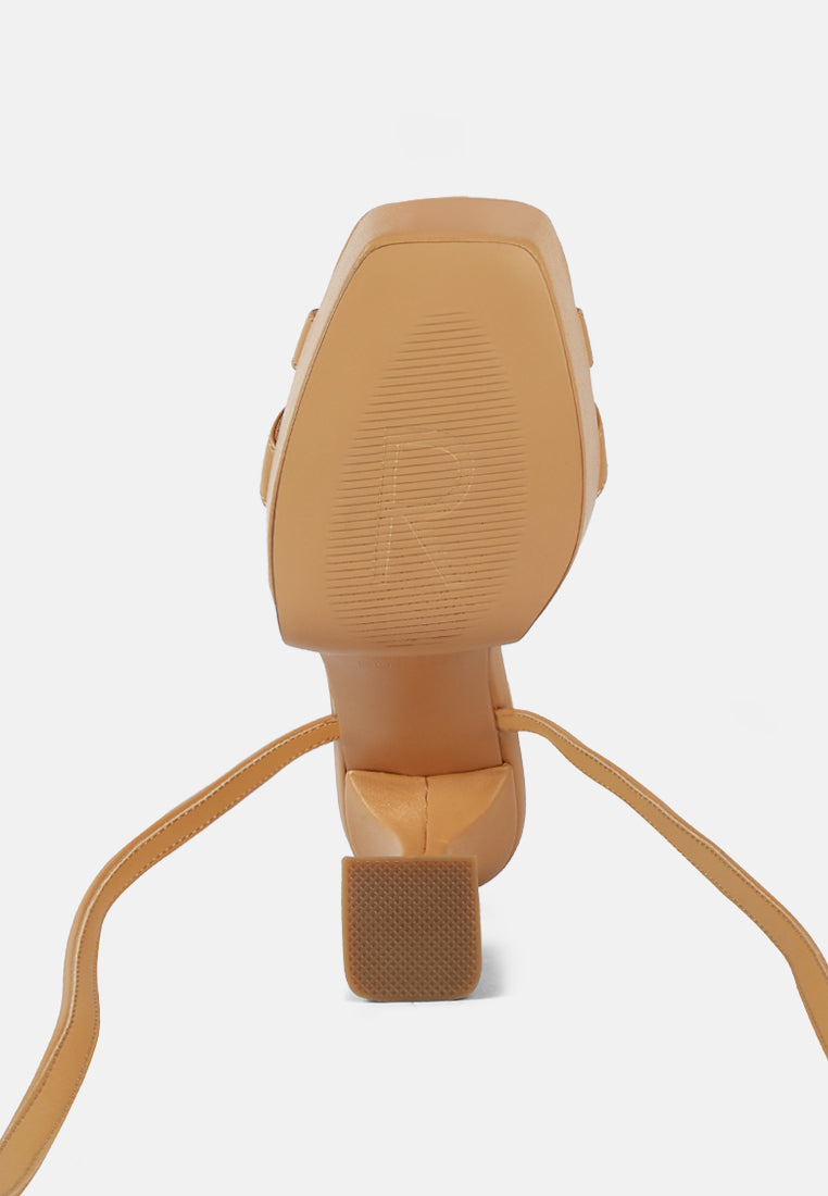 SPLITSOUL Nude Lace Up High Block Sandal_Nude