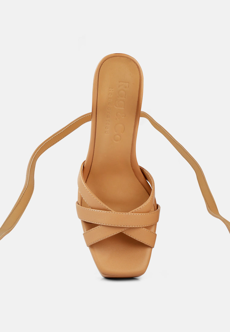 SPLITSOUL Nude Lace Up High Block Sandal_Nude