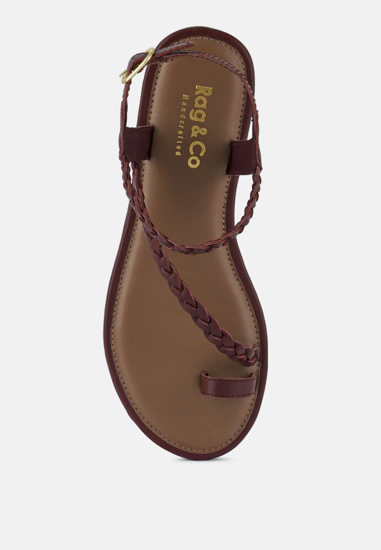 STALLONE Red Braided Flat Sandals#color_Burgundy