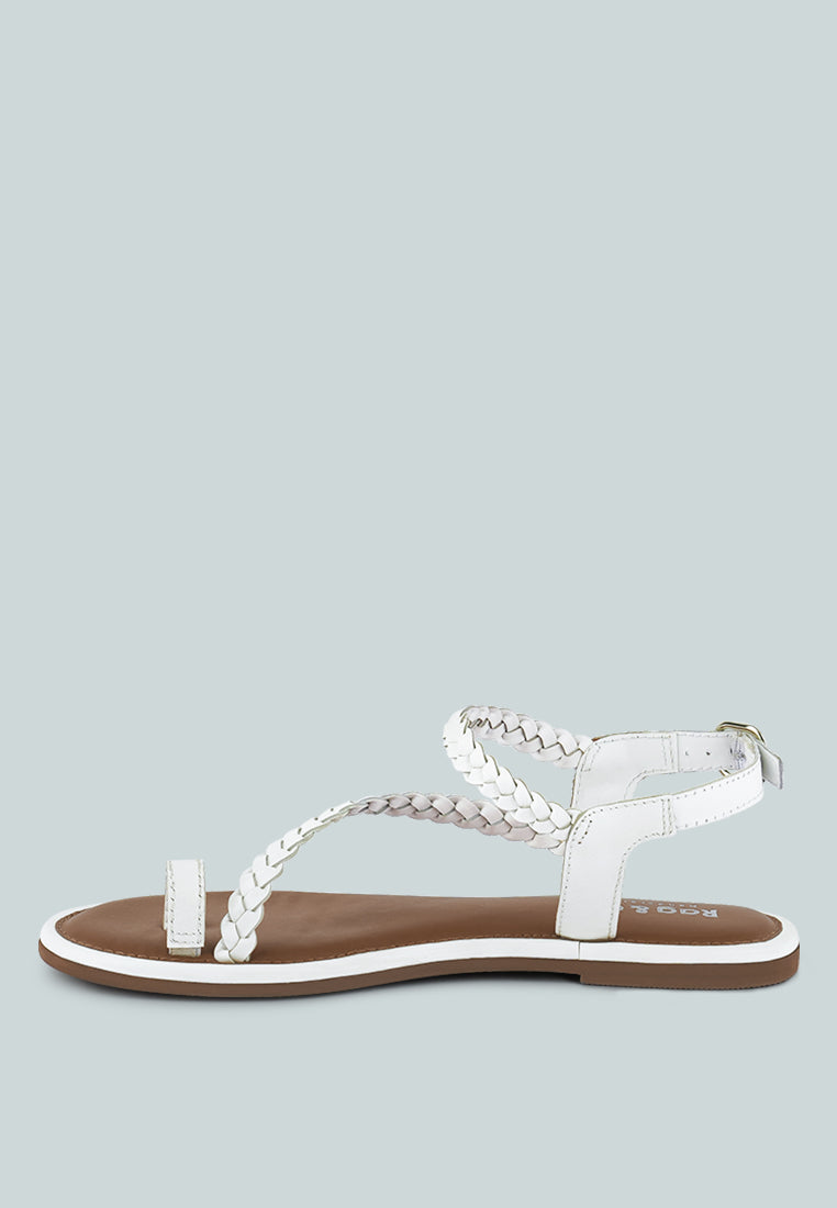 STALLONE White Braided Flat Sandals#color_white