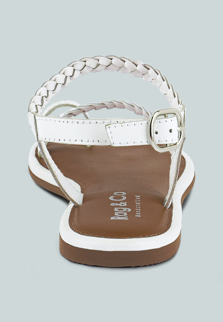 STALLONE White Braided Flat Sandals#color_white