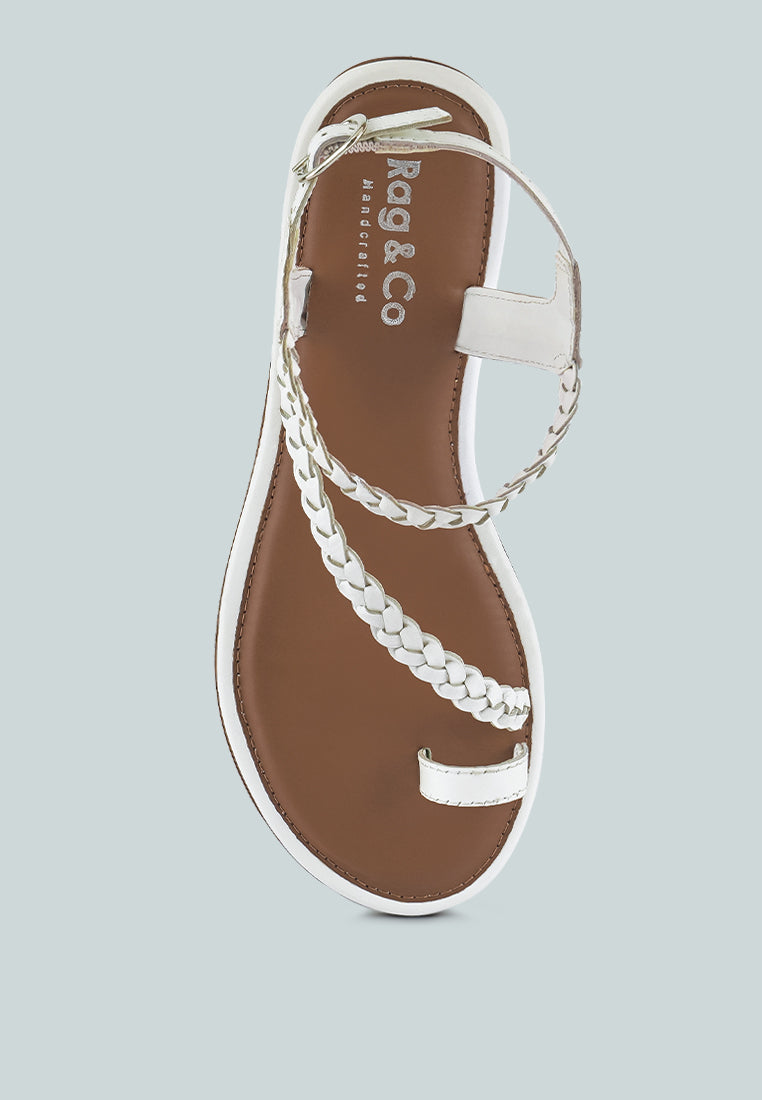 STALLONE White Braided Flat Sandals#color_white
