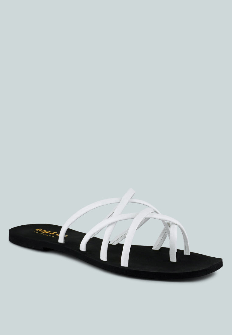 SWEETIN White Strappy Flat Slip On Sandals#color_white