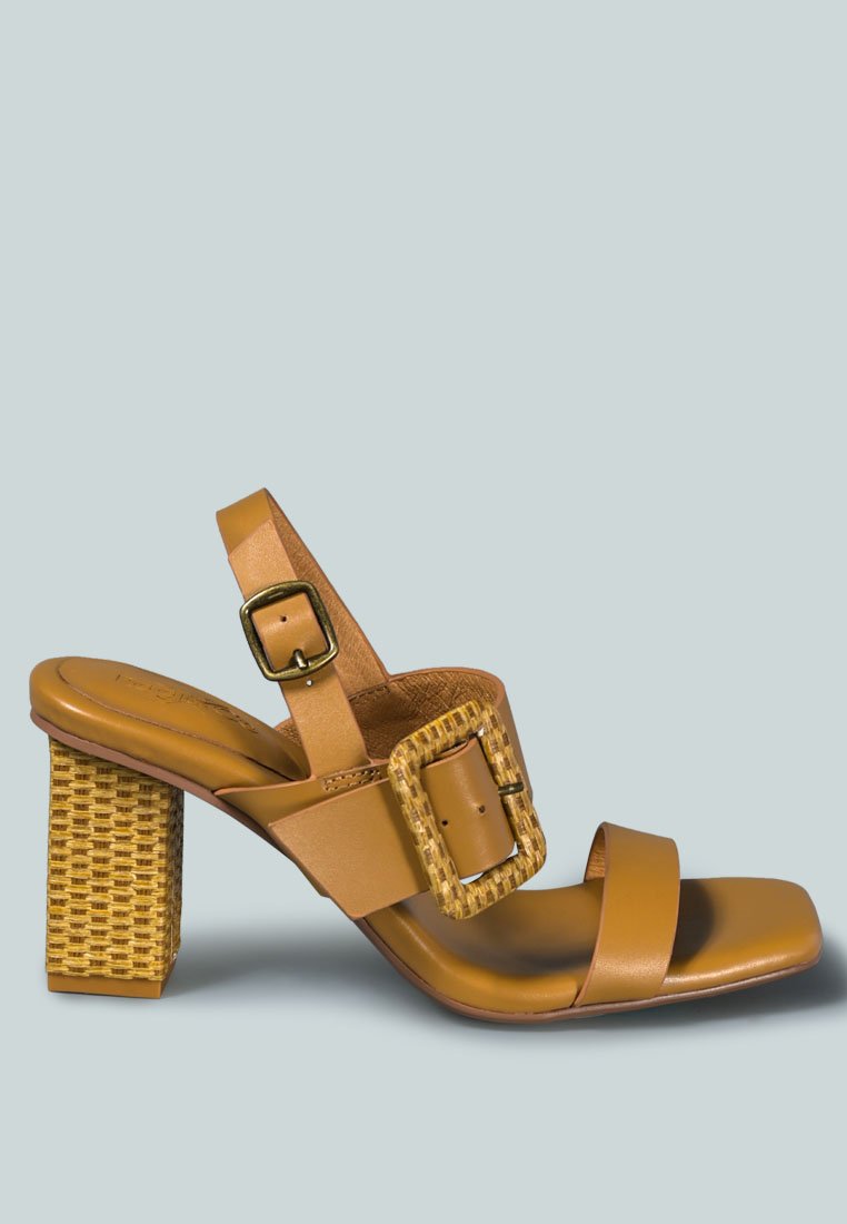 SWIFT Big Buckle Leather Slingback Sandal in Tan_Tan