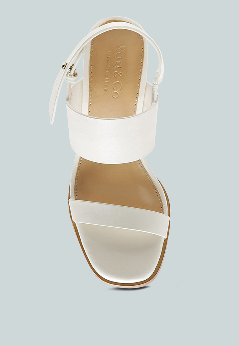 GERTUDE Slingback Block Heel Leather Sandal in White-White