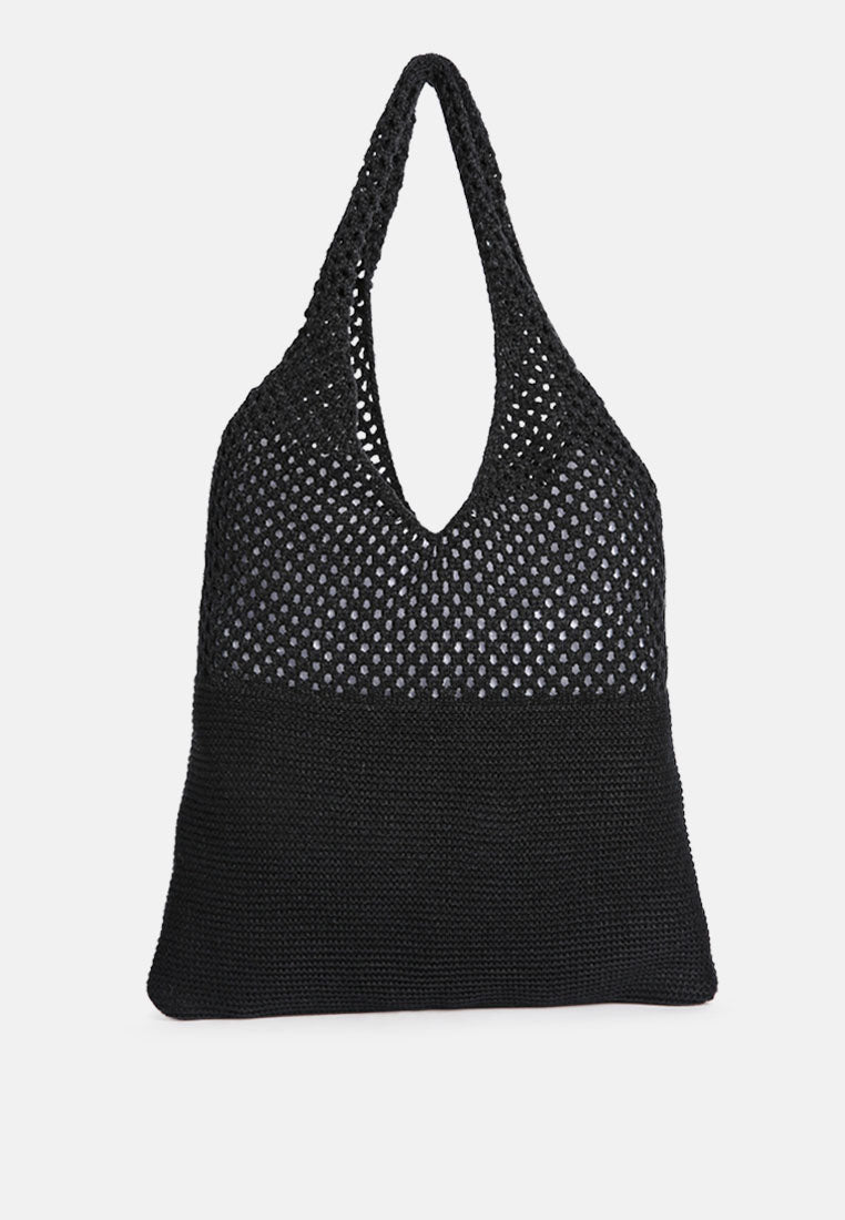 somerset knitted woollen tote bag#color_black