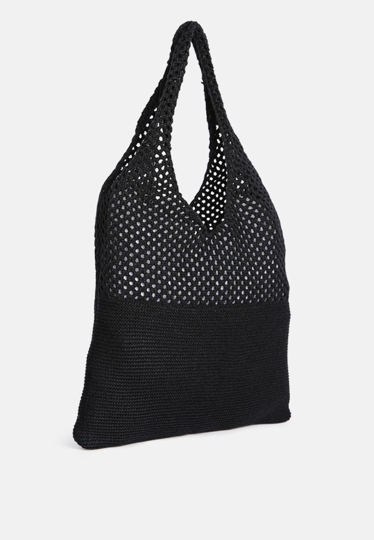 somerset knitted woollen tote bag#color_black