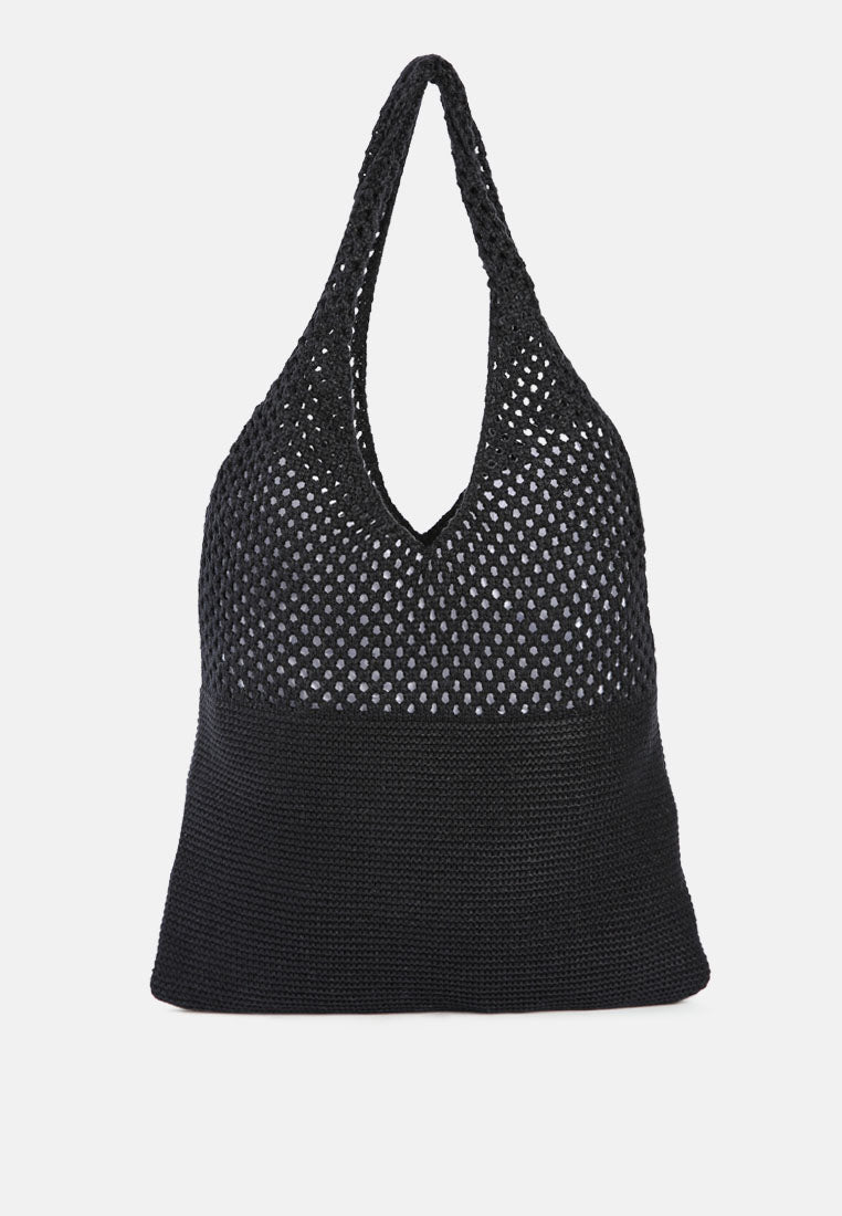 somerset knitted woollen tote bag#color_black