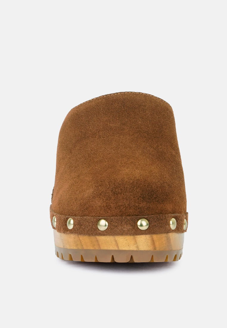 TULLEY Suede Clog Mules in Tan-Tan