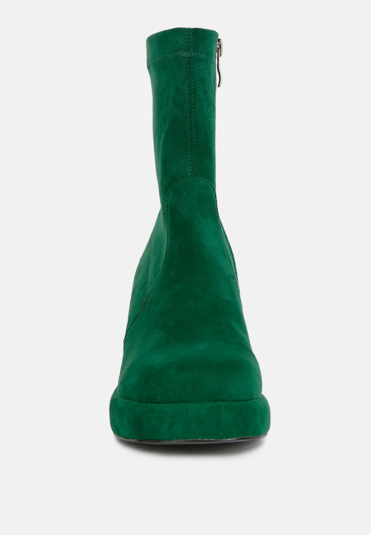 TWO-CUBES Dark Green Suede Platform Ankle Boots#color_dark green
