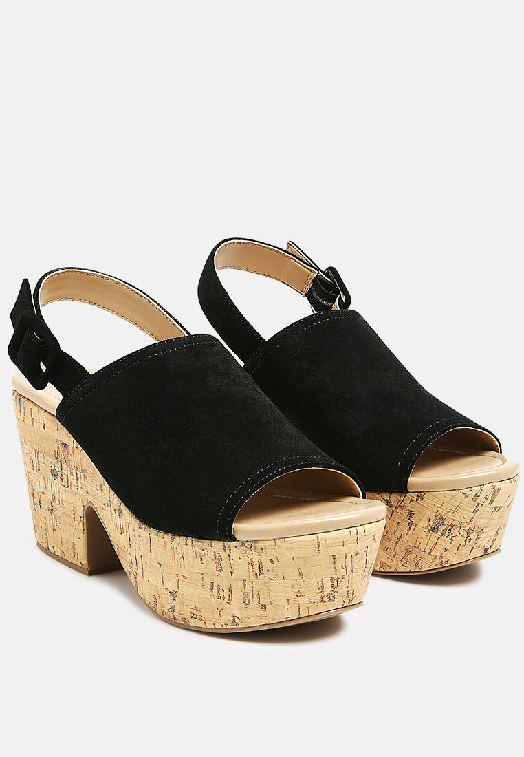 VENDELA Leather Slingback Platform Sandal in Black-Black