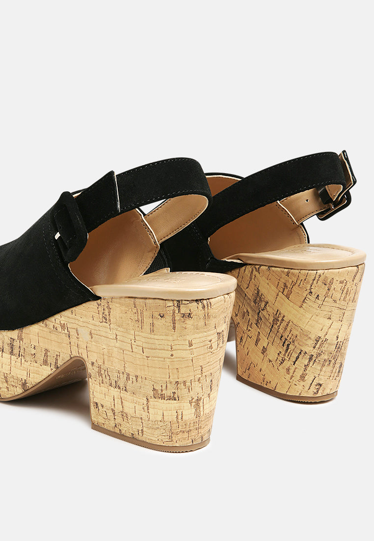 VENDELA Leather Slingback Platform Sandal in Black-Black