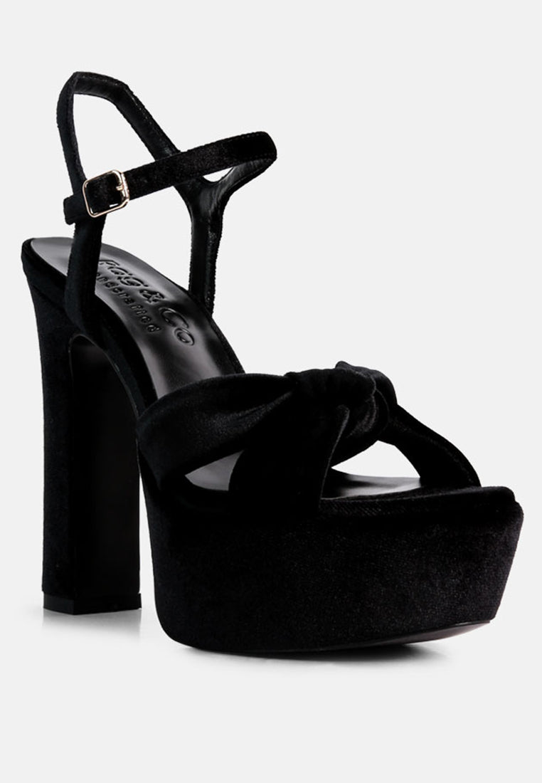 LIDDEL Black Velvet High Block Heeled Sandals_Black