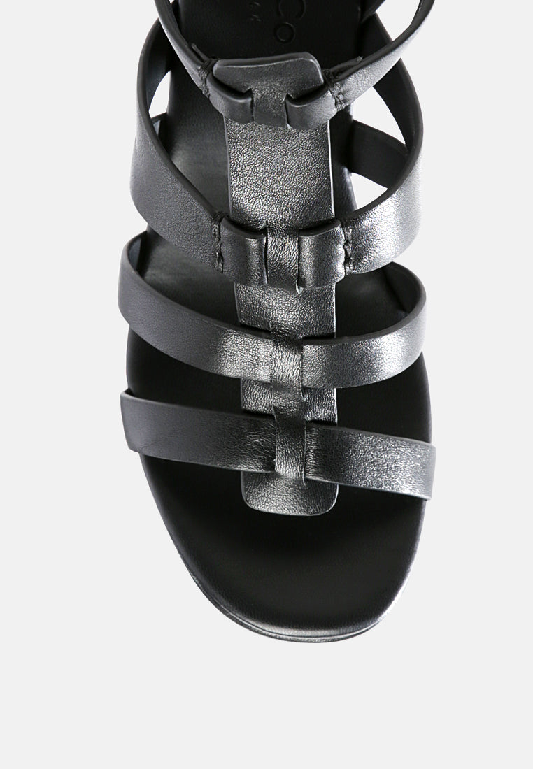 WINDRUSH Cage Wedge Leather Sandal in Black-Black