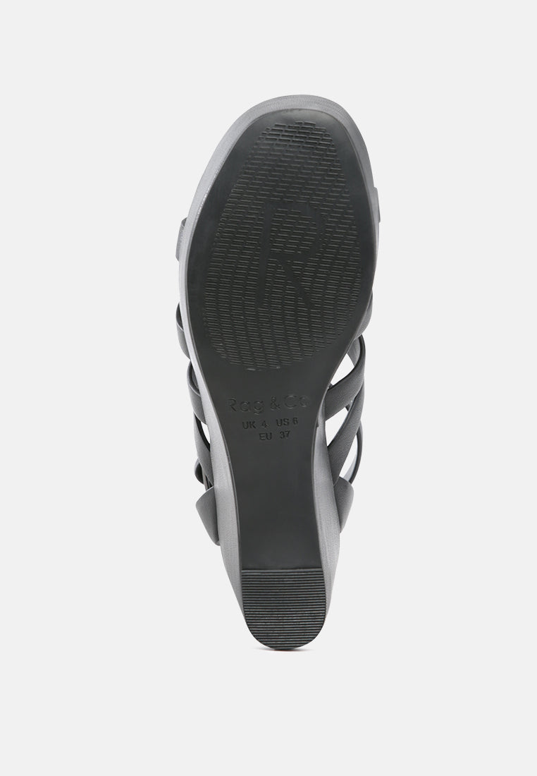 WINDRUSH Cage Wedge Leather Sandal in Black-Black