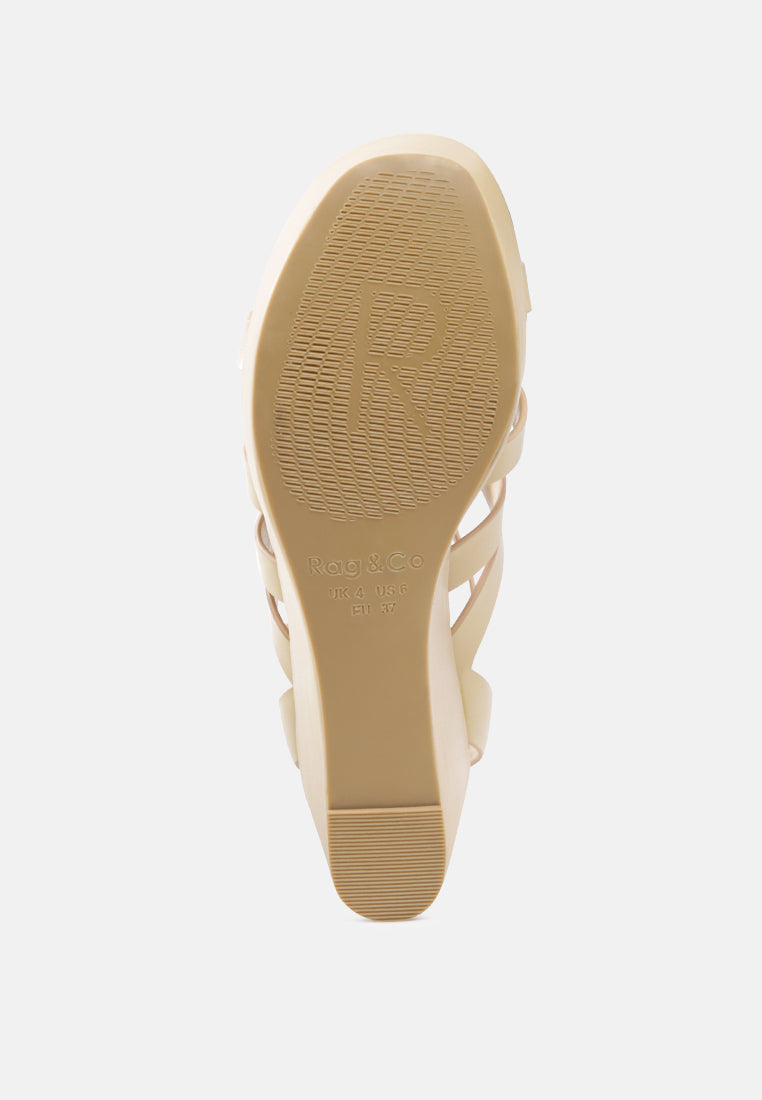 WINDRUSH Cage Wedge Leather Sandal in Nude-Nude