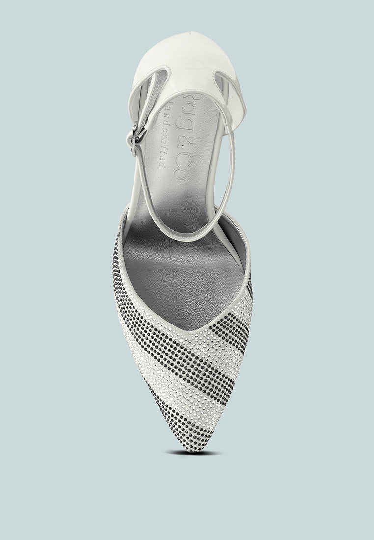 NOBLES White High Heeled Patent Diamante Sandals_White