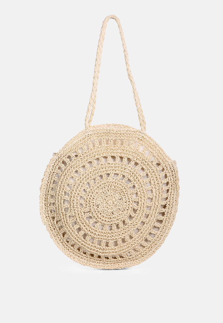 wild fiber handmade paper crochet round bag#color_beige